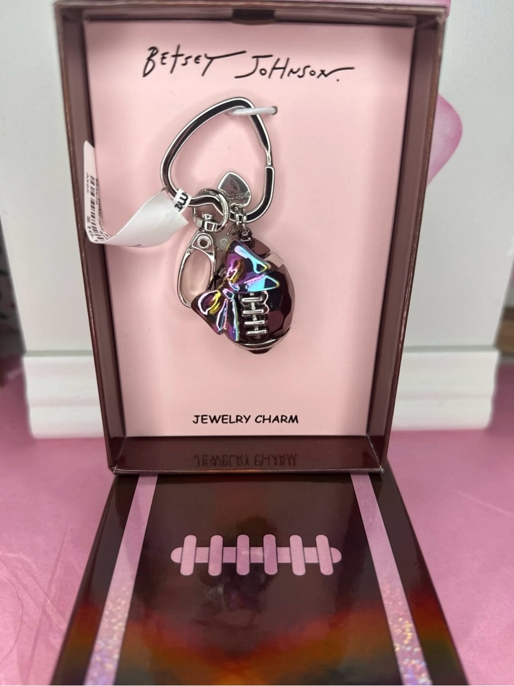 Betsey Johnson Iridescent Purple Football Charm Keychain